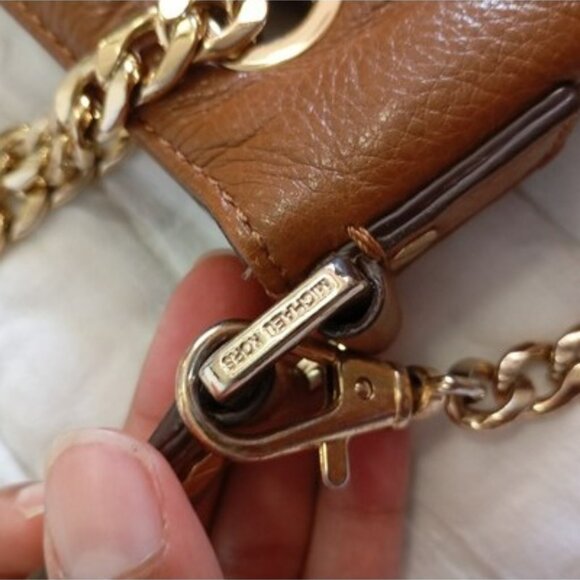 Michael Kors Brown Leather Shoulder Bag With Chain Straps & MK Logo Lining Women - Picture 8 of 14